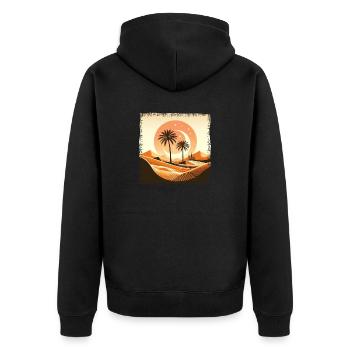 Sahara Wüste & Palme bei Sonnenuntergang - Unisex Premium Bio Zip Hoodie - Schwarz - Hinten - Nico (187cm)