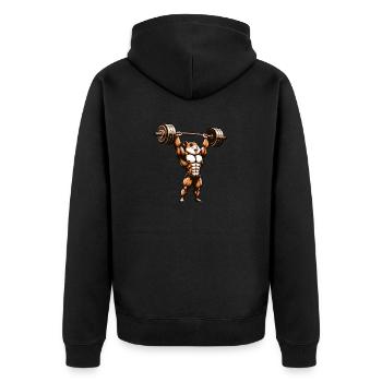 Hamster beim Gewichtheben: Cartoon Workout - Unisex Premium Bio Zip Hoodie - Schwarz - Hinten - Nico (187cm)