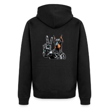 Doberman Robot Cyborg Peace Sign - Unisex Premium Organic Zip Hoodie - black - Back - Nico (187cm)