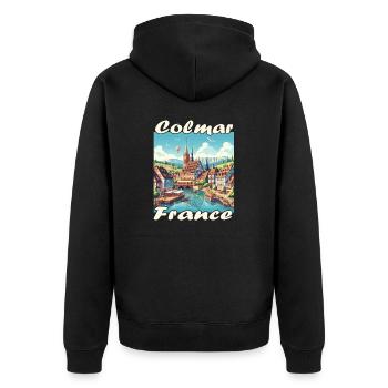 Colmar Altstadt Hafen und Kanal im Kolonialstil - Unisex Premium Bio Zip Hoodie - Schwarz - Hinten - Nico (187cm)