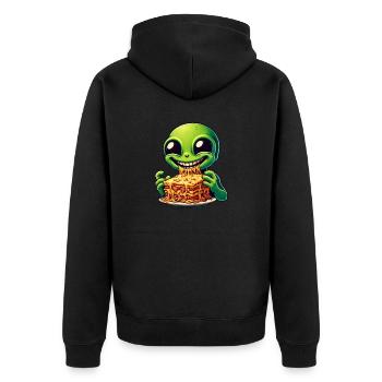 Alien genießt italienische Lasagne - Unisex Premium Bio Zip Hoodie - Schwarz - Hinten - Nico (187cm)