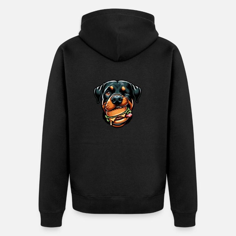 Rottweiler avec hamburger cheeseburger - Veste à capuche bio Premium Unisexe - noir