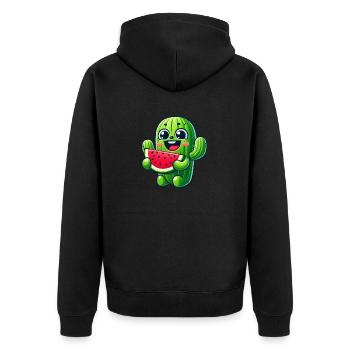 Cute Cactus Comic with Watermelon Fruity - Unisex Premium Organic Zip Hoodie - black - Back - Nico (187cm)