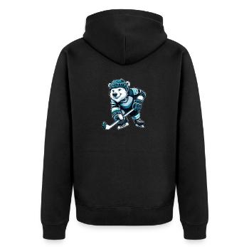 Bär Eisbär Schlittschuh Eishockey Hockey - Unisex Premium Bio Zip Hoodie - Schwarz - Hinten - Nico (187cm)