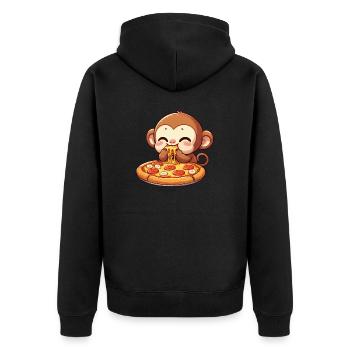 Chimpanzee eating pizza cheese lover - Unisex Premium Organic Zip Hoodie - black - Back - Nico (187cm)