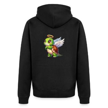 Schildkröte als Engel mit Heiligenschein - Unisex Premium Bio Zip Hoodie - Schwarz - Hinten - Nico (187cm)