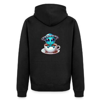 Alien with Coffee UFO Coffee Lover - Unisex Premium Organic Zip Hoodie - black - Back - Nico (187cm)