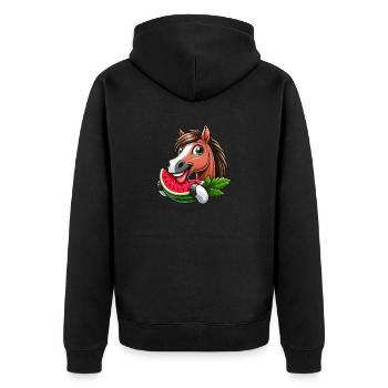 Pferde Pferdeliebhaber Landwirt Bauer Melone - Unisex Premium Bio Zip Hoodie - Schwarz - Hinten - Nico (187cm)