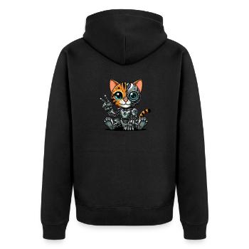 Süße Katze Roboter Cyborg Mech Futuristisch - Unisex Premium Bio Zip Hoodie - Schwarz - Hinten - Nico (187cm)