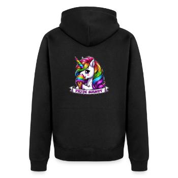 LGBTQ Einhorn Regenbogen Pride Mampf Eis - Unisex Premium Bio Zip Hoodie - Schwarz - Hinten - Nico (187cm)