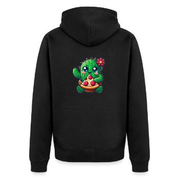 Funny Cactus Loves Pizza Cute Comic - Unisex Premium Organic Zip Hoodie - black - Back - Nico (187cm)