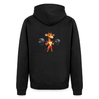 Starke Giraffe Hantel Fitness Workout Cartoon - Unisex Premium Bio Zip Hoodie - Schwarz - Hinten - Nico (187cm)