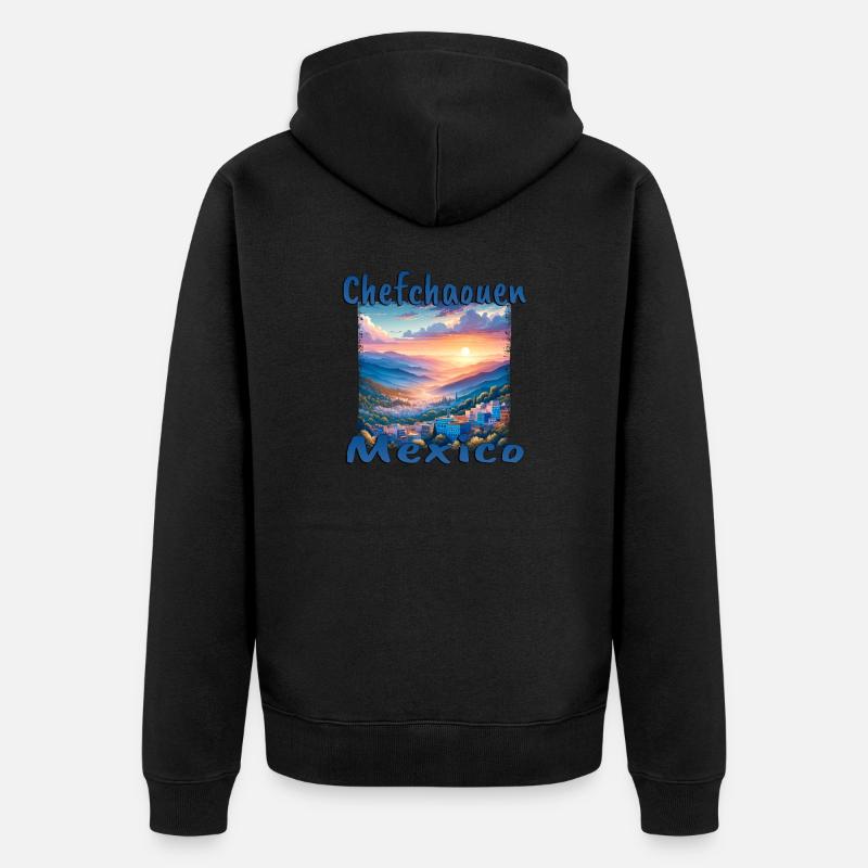 Chefchaouen, Mexique, Sunset Mountains - Veste à capuche bio Premium Unisexe - noir