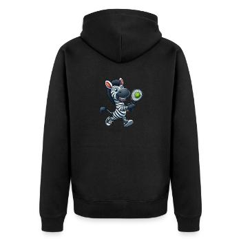 Lustiges Zebra Tennis Tennisspieler Tier Cartoon - Unisex Premium Bio Zip Hoodie - Schwarz - Hinten - Nico (187cm)