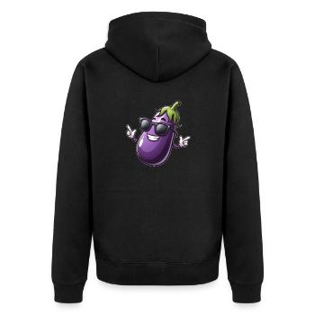 Coole Aubergine Sonnenbrille Sommer Gemüse - Unisex Premium Bio Zip Hoodie - Schwarz - Hinten - Nico (187cm)