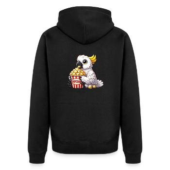 Lustiger Kakadu Paradiesvogel Popcorn Kino Spaß - Unisex Premium Bio Zip Hoodie - Schwarz - Hinten - Nico (187cm)