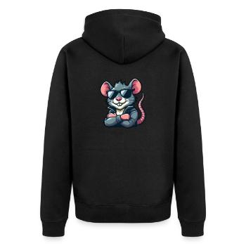 Coole Maus Sonnenbrille Frisur Ratte stylisch - Unisex Premium Bio Zip Hoodie - Schwarz - Hinten - Nico (187cm)