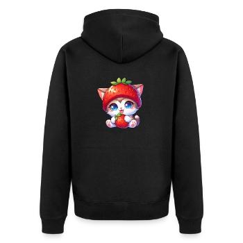 Chat au chapeau de fraise Doux fruité Fantaisiste - Veste à capuche bio Premium Unisexe - noir - Dos - Nico (187cm)
