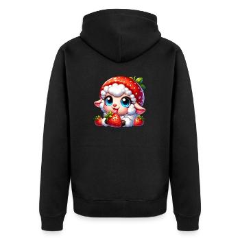 Süßes Schaf Lamm Erdbeere Frucht Hut skurril - Unisex Premium Bio Zip Hoodie - Schwarz - Hinten - Nico (187cm)