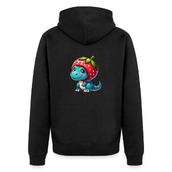 Süßer Dino T-Rex Erdbeere Fruchtiger Hut Skurril - Unisex Premium Bio Zip Hoodie - Schwarz - Hinten - Nico (187cm)