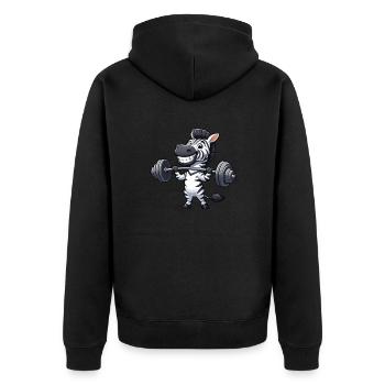 Zebra Hantel Gewichtheber Workout Barbell Stark - Unisex Premium Bio Zip Hoodie - Schwarz - Hinten - Nico (187cm)