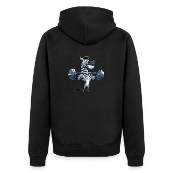 Haltère zèbre poids haltérophilie entraînement fort - Veste à capuche bio Premium Unisexe - noir - Dos - Nico (187cm)