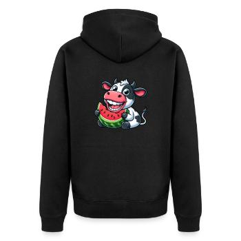 Funny Cow Bull Bull Watermelon Summer - Unisex Premium Organic Zip Hoodie - black - Back - Nico (187cm)