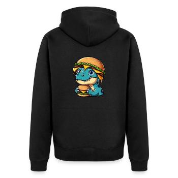 Satisfied Dino T-Rex with Hamburger Cheeseburger - Unisex Premium Organic Zip Hoodie - black - Back - Nico (187cm)