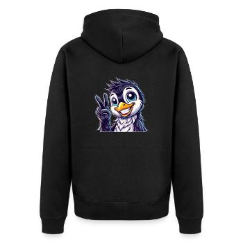 Cute Penguin Shows Teeth Joy Cartoon Peace - Unisex Premium Organic Zip Hoodie - black - Back - Nico (187cm)