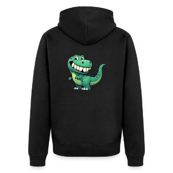 Cute T-Rex cartoon shy grinning - Unisex Premium Organic Zip Hoodie - black - Back - Nico (187cm)
