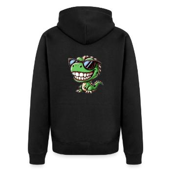 Cooler Dino T-Rex Cartoon mit Sonnenbrille - Unisex Premium Bio Zip Hoodie - Schwarz - Hinten - Nico (187cm)