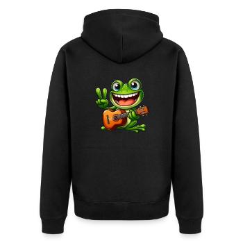 Frosch Gitarre Gitarrist Süß Comic Musiker Peace - Unisex Premium Bio Zip Hoodie - Schwarz - Hinten - Nico (187cm)