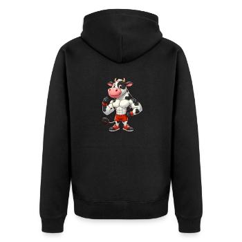 Kuh Bulle Fitness Workout Gym Training Bodybuilder - Unisex Premium Bio Zip Hoodie - Schwarz - Hinten - Nico (187cm)
