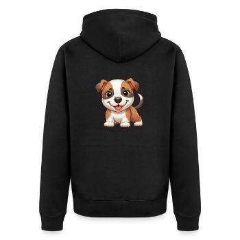 Cute Pitbull Dog Cartoon Comic Cute - Unisex Premium Organic Zip Hoodie - black - Back - Nico (187cm)