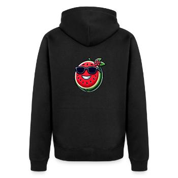 Coole Wassermelone mit Sonnenbrille fruchtig - Unisex Premium Bio Zip Hoodie - Schwarz - Hinten - Nico (187cm)