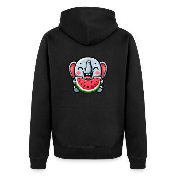 Cute elephant with watermelon summer joy - Unisex Premium Organic Zip Hoodie - black - Back - Nico (187cm)