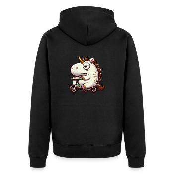 Unicorn on tricycle funny whimsical mythical creature - Unisex Premium Organic Zip Hoodie - black - Back - Nico (187cm)