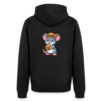 Lustige Ratte Hamburger Cheeseburger Fast Food - Unisex Premium Bio Zip Hoodie - Schwarz - Hinten - Nico (187cm)