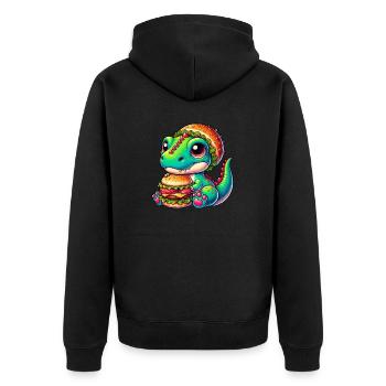 T-Rex Dinosaur Pumpkin Hat Whimsical Design - Unisex Premium Organic Zip Hoodie - black - Back - Nico (187cm)