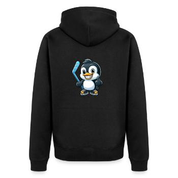 Pinguin Eishockeyspieler lustiges Eishockey Design - Unisex Premium Bio Zip Hoodie - Schwarz - Hinten - Nico (187cm)