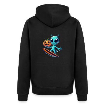 Halloween Alien Surfer Cute Alien Surf - Unisex Premium Organic Zip Hoodie - black - Back - Nico (187cm)