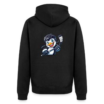 Pinguin Eishockeyspieler lustiges Eishockey Design - Unisex Premium Bio Zip Hoodie - Schwarz - Hinten - Nico (187cm)