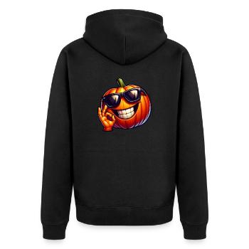 Cool Halloween pumpkin with sunglasses - Unisex Premium Organic Zip Hoodie - black - Back - Nico (187cm)
