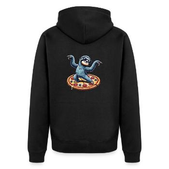 Cooler Faultier tanzt liebt Pizza Faules Tier - Unisex Premium Bio Zip Hoodie - Schwarz - Hinten - Nico (187cm)