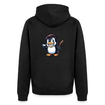Lustiger Pinguin Eishockey Cartoon Spieler - Unisex Premium Bio Zip Hoodie - Schwarz - Hinten - Nico (187cm)
