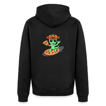 Halloween Alien Surfer Pizza Dessin animé - Veste à capuche bio Premium Unisexe - noir - Dos - Nico (187cm)