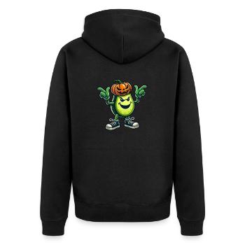 Halloween Avocado Monster Kürbis Cartoon - Unisex Premium Bio Zip Hoodie - Schwarz - Hinten - Nico (187cm)