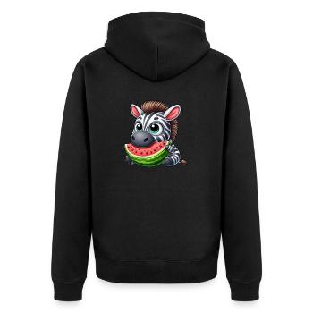 Zebra Wassermelone Cartoon Sommerfrüchte - Unisex Premium Bio Zip Hoodie - Schwarz - Hinten - Nico (187cm)
