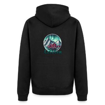 Lofoten Northern Lights Norway Scandinavia - Unisex Premium Organic Zip Hoodie - black - Back - Nico (187cm)