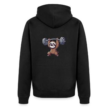 Faultier Workout Hantel Cartoon - Unisex Premium Bio Zip Hoodie - Schwarz - Hinten - Nico (187cm)